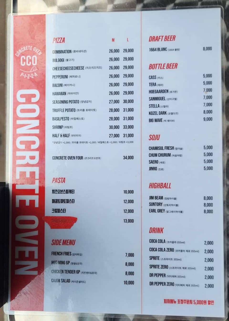 Menü-Board bei Concrete Oven